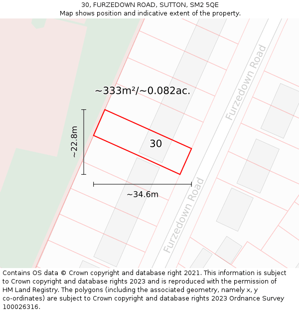 30, FURZEDOWN ROAD, SUTTON, SM2 5QE: Plot and title map