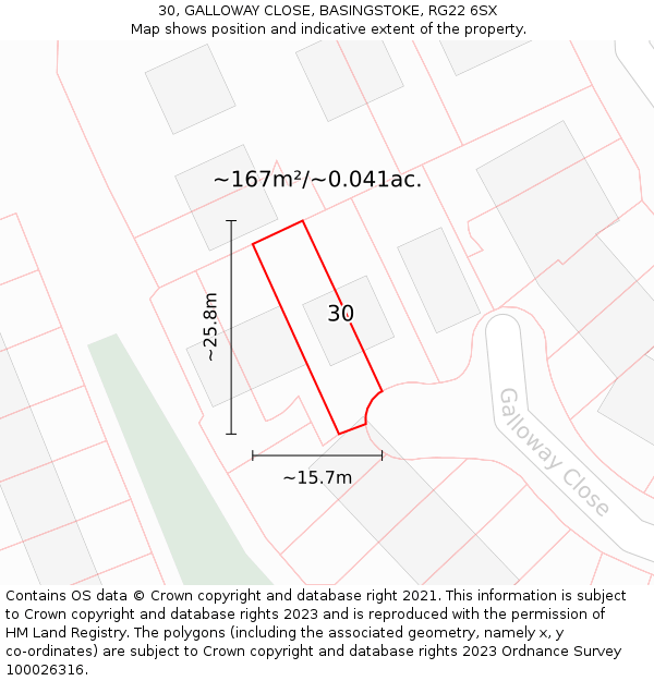 30, GALLOWAY CLOSE, BASINGSTOKE, RG22 6SX: Plot and title map