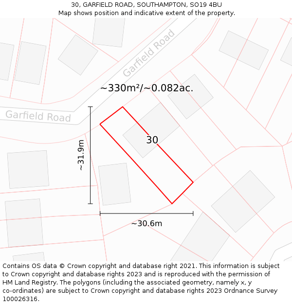 30, GARFIELD ROAD, SOUTHAMPTON, SO19 4BU: Plot and title map