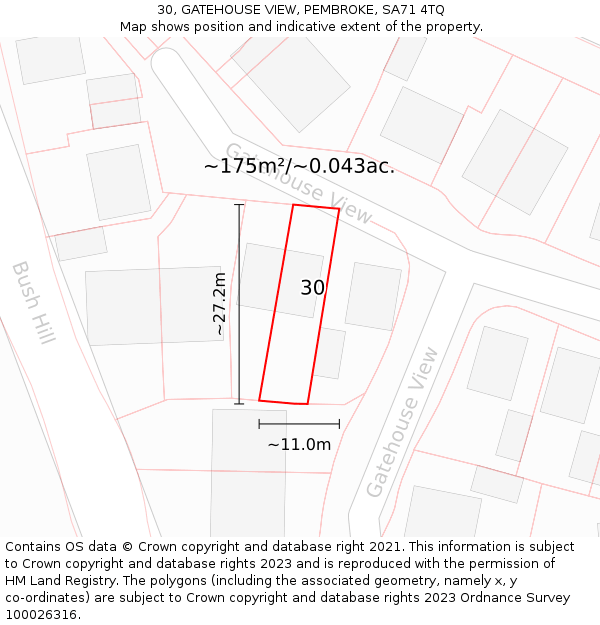 30, GATEHOUSE VIEW, PEMBROKE, SA71 4TQ: Plot and title map