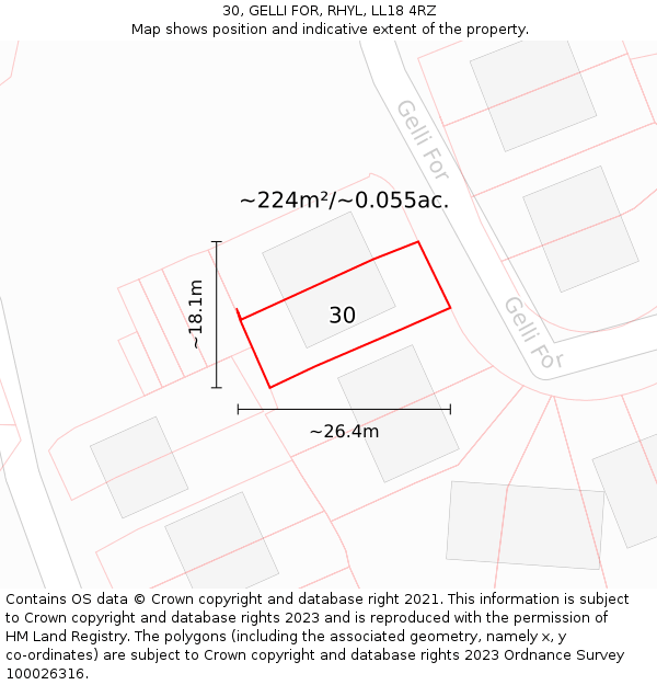 30, GELLI FOR, RHYL, LL18 4RZ: Plot and title map