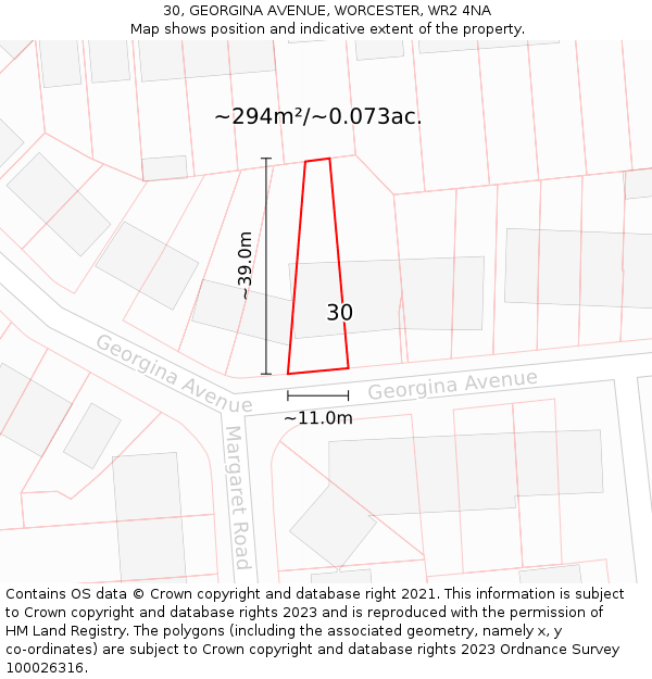 30, GEORGINA AVENUE, WORCESTER, WR2 4NA: Plot and title map