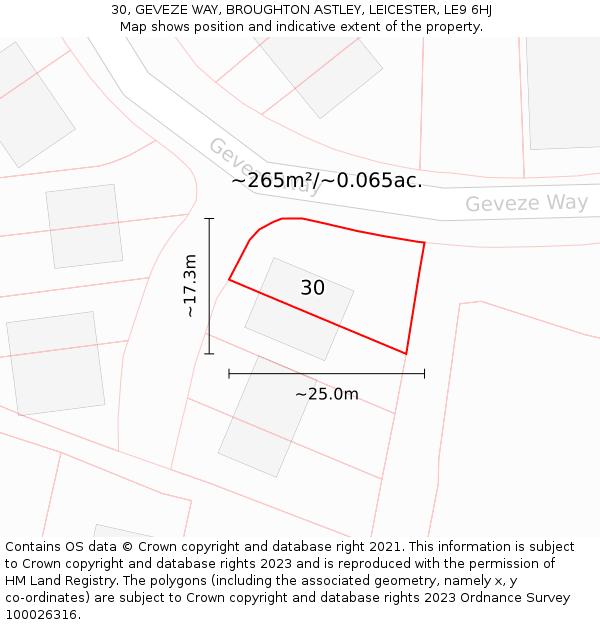 30, GEVEZE WAY, BROUGHTON ASTLEY, LEICESTER, LE9 6HJ: Plot and title map