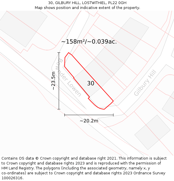 30, GILBURY HILL, LOSTWITHIEL, PL22 0GH: Plot and title map