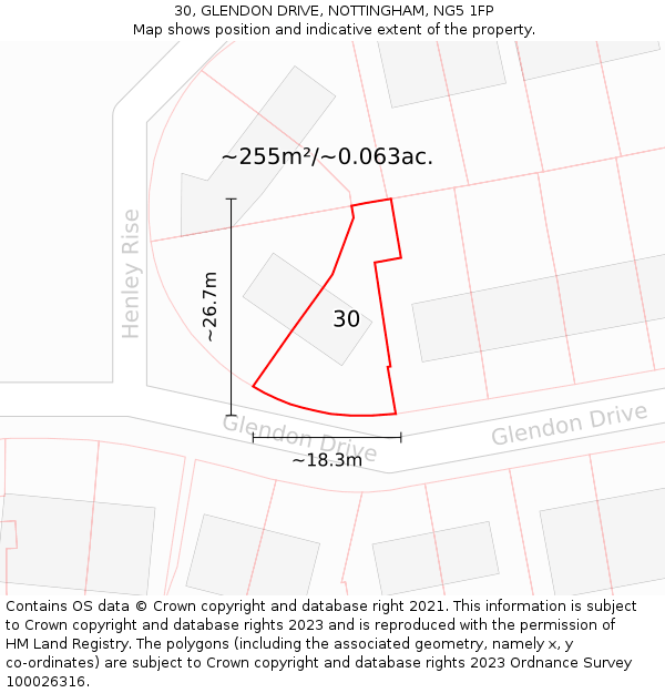 30, GLENDON DRIVE, NOTTINGHAM, NG5 1FP: Plot and title map