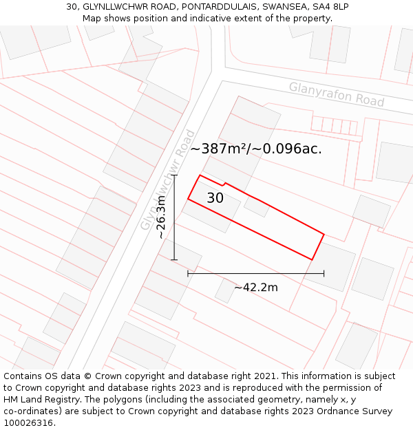 30, GLYNLLWCHWR ROAD, PONTARDDULAIS, SWANSEA, SA4 8LP: Plot and title map