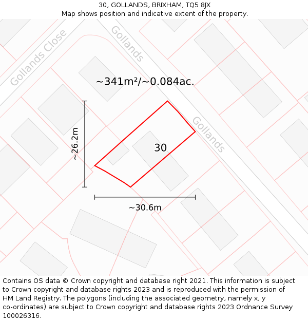 30, GOLLANDS, BRIXHAM, TQ5 8JX: Plot and title map