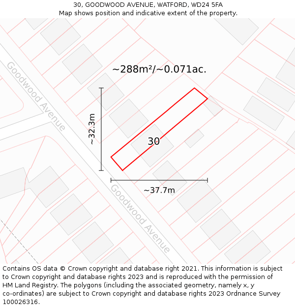 30, GOODWOOD AVENUE, WATFORD, WD24 5FA: Plot and title map