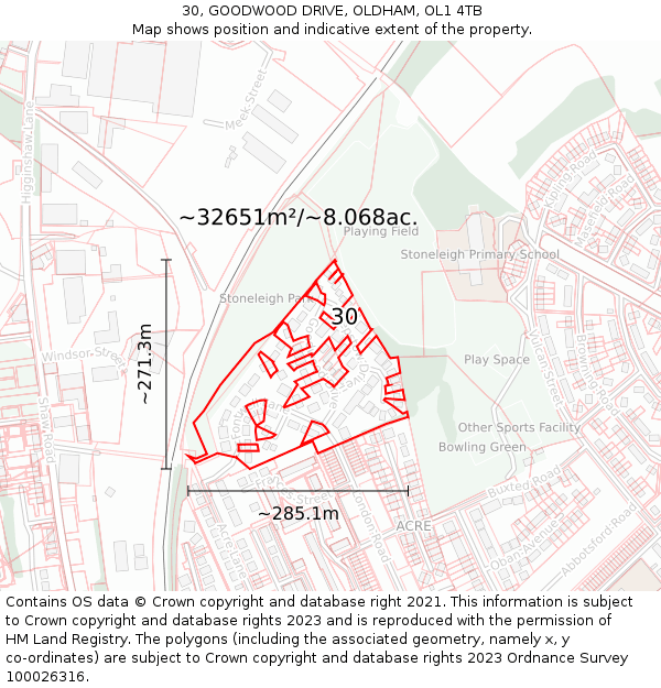 30, GOODWOOD DRIVE, OLDHAM, OL1 4TB: Plot and title map