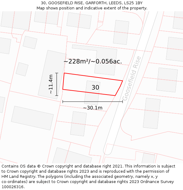 30, GOOSEFIELD RISE, GARFORTH, LEEDS, LS25 1BY: Plot and title map