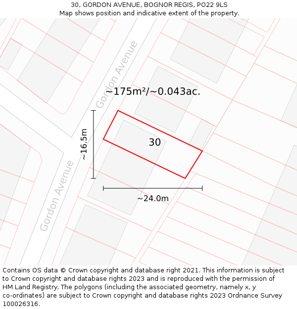 30, GORDON AVENUE, BOGNOR REGIS, PO22 9LS: Plot and title map