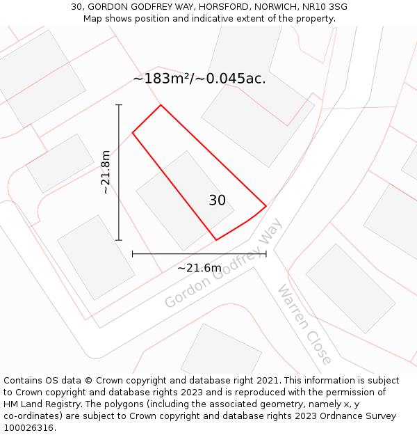 30, GORDON GODFREY WAY, HORSFORD, NORWICH, NR10 3SG: Plot and title map