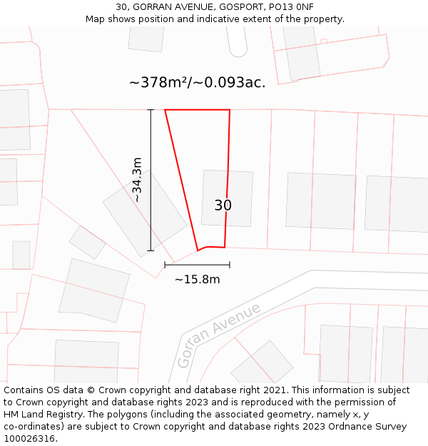 30, GORRAN AVENUE, GOSPORT, PO13 0NF: Plot and title map