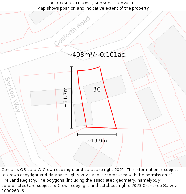 30, GOSFORTH ROAD, SEASCALE, CA20 1PL: Plot and title map