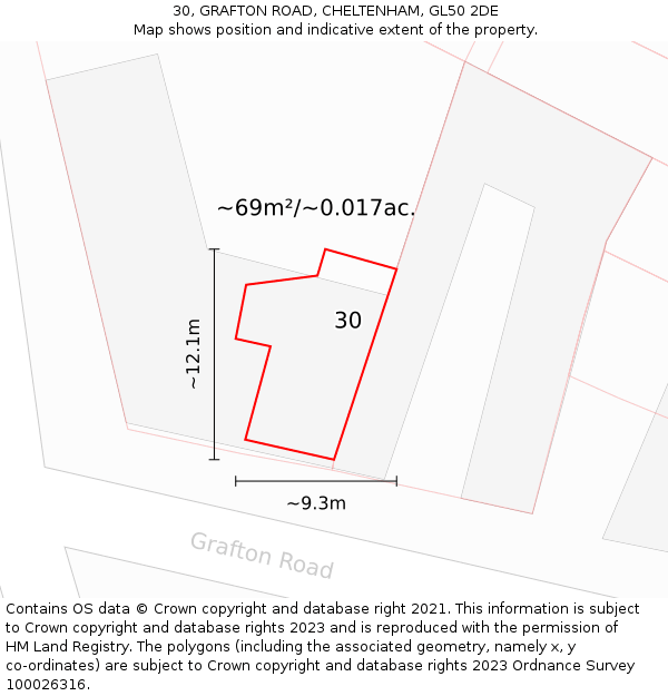 30, GRAFTON ROAD, CHELTENHAM, GL50 2DE: Plot and title map