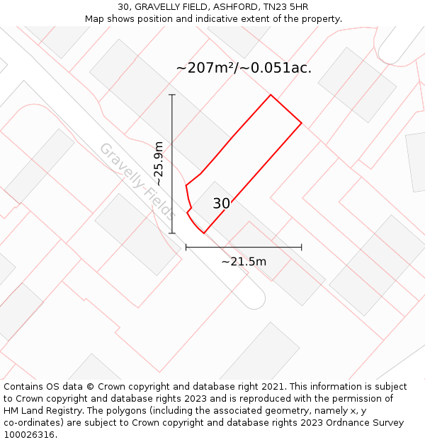 30, GRAVELLY FIELD, ASHFORD, TN23 5HR: Plot and title map