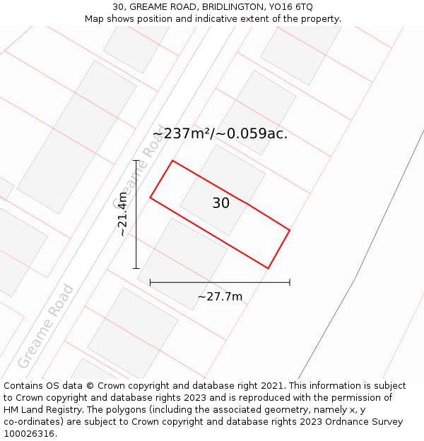 30, GREAME ROAD, BRIDLINGTON, YO16 6TQ: Plot and title map