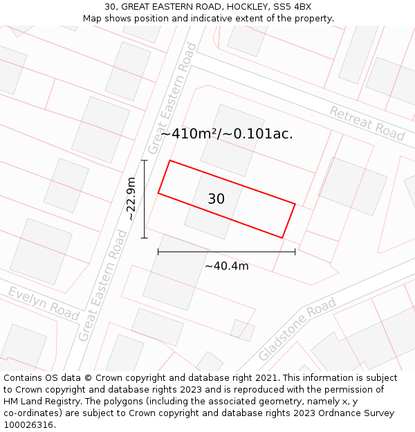 30, GREAT EASTERN ROAD, HOCKLEY, SS5 4BX: Plot and title map