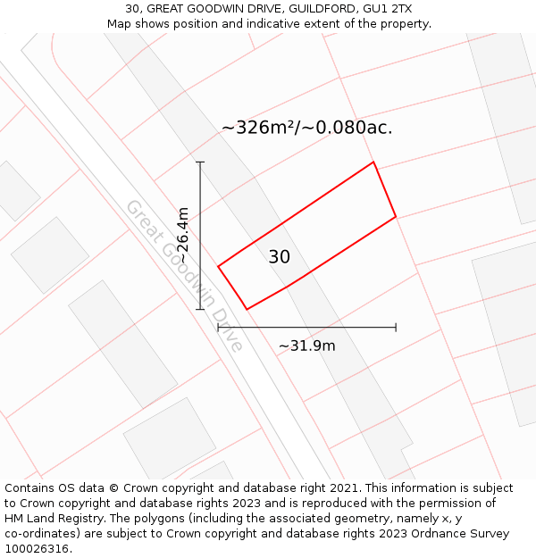 30, GREAT GOODWIN DRIVE, GUILDFORD, GU1 2TX: Plot and title map