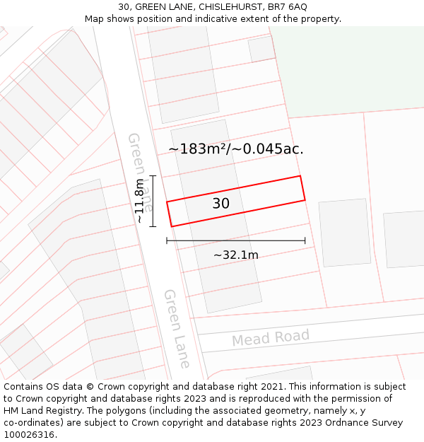 30, GREEN LANE, CHISLEHURST, BR7 6AQ: Plot and title map