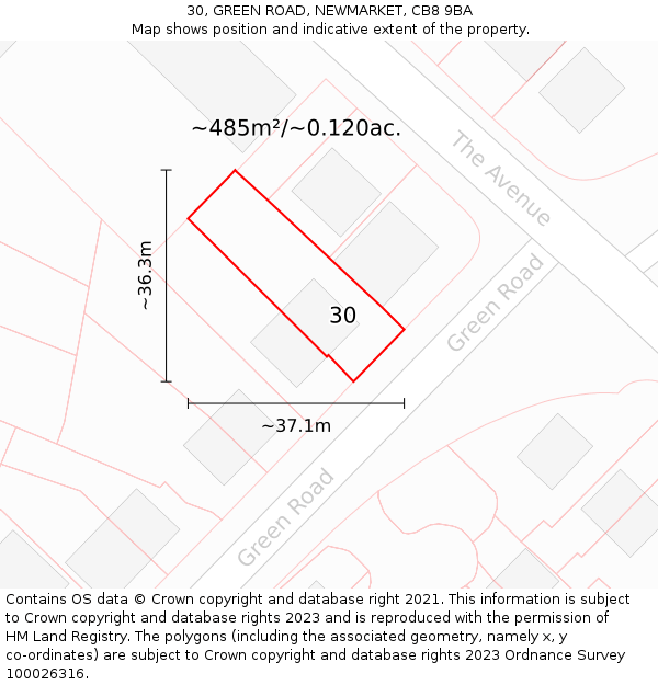 30, GREEN ROAD, NEWMARKET, CB8 9BA: Plot and title map