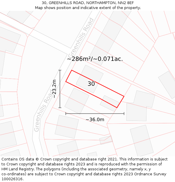 30, GREENHILLS ROAD, NORTHAMPTON, NN2 8EF: Plot and title map