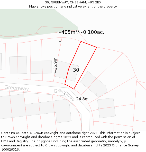 30, GREENWAY, CHESHAM, HP5 2BX: Plot and title map