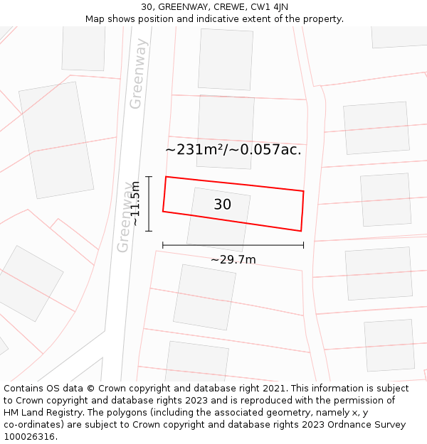 30, GREENWAY, CREWE, CW1 4JN: Plot and title map