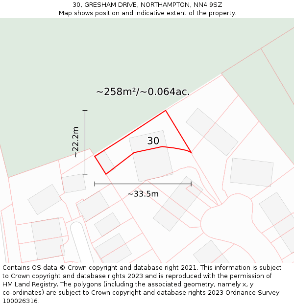 30, GRESHAM DRIVE, NORTHAMPTON, NN4 9SZ: Plot and title map