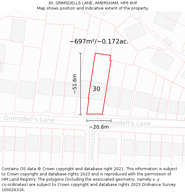 30, GRIMSDELLS LANE, AMERSHAM, HP6 6HF: Plot and title map