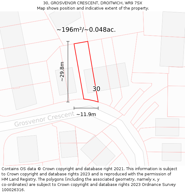 30, GROSVENOR CRESCENT, DROITWICH, WR9 7SX: Plot and title map