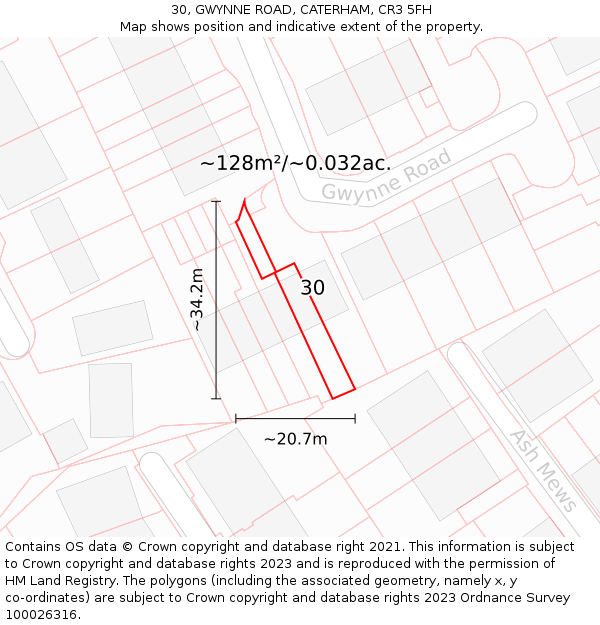 30, GWYNNE ROAD, CATERHAM, CR3 5FH: Plot and title map