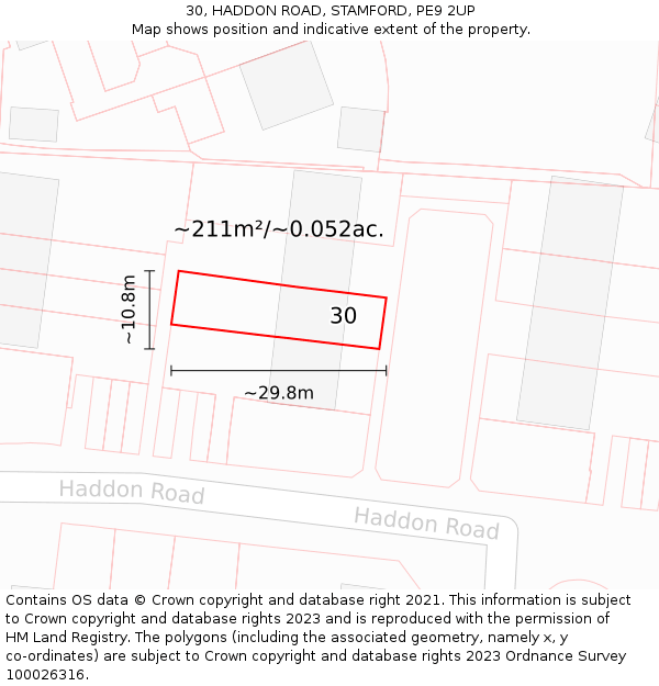 30, HADDON ROAD, STAMFORD, PE9 2UP: Plot and title map