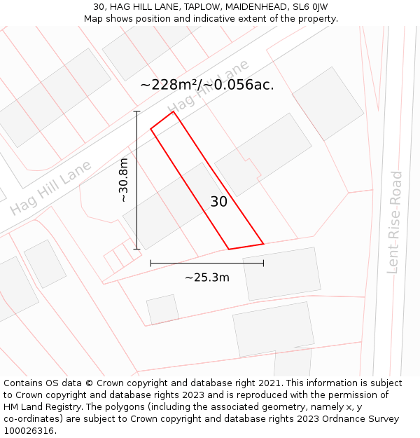 30, HAG HILL LANE, TAPLOW, MAIDENHEAD, SL6 0JW: Plot and title map