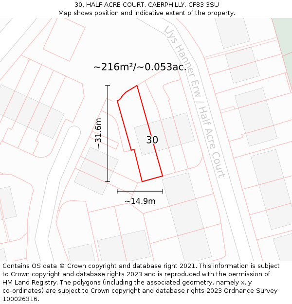 30, HALF ACRE COURT, CAERPHILLY, CF83 3SU: Plot and title map