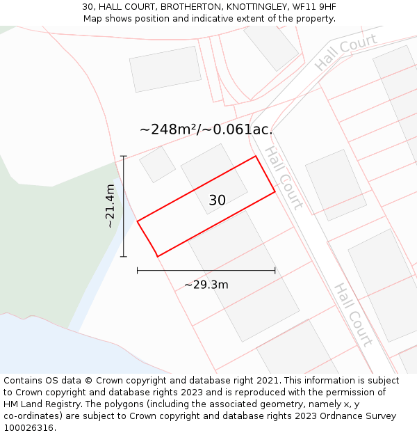 30, HALL COURT, BROTHERTON, KNOTTINGLEY, WF11 9HF: Plot and title map