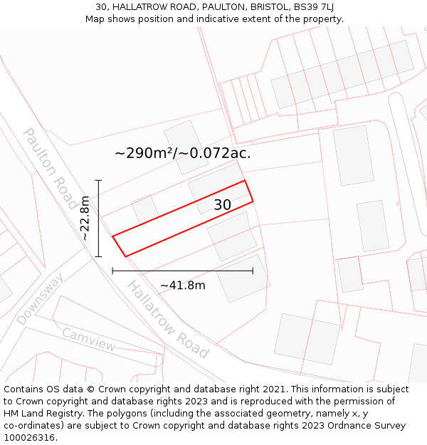 30, HALLATROW ROAD, PAULTON, BRISTOL, BS39 7LJ: Plot and title map