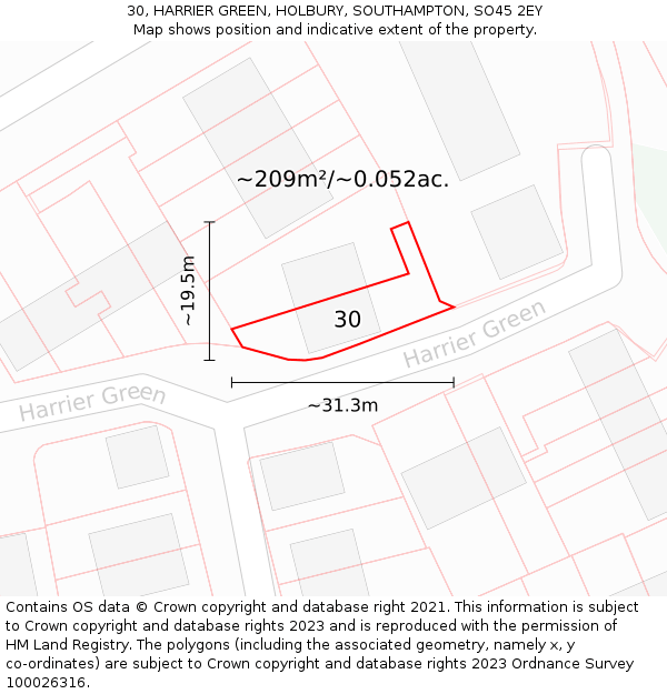 30, HARRIER GREEN, HOLBURY, SOUTHAMPTON, SO45 2EY: Plot and title map