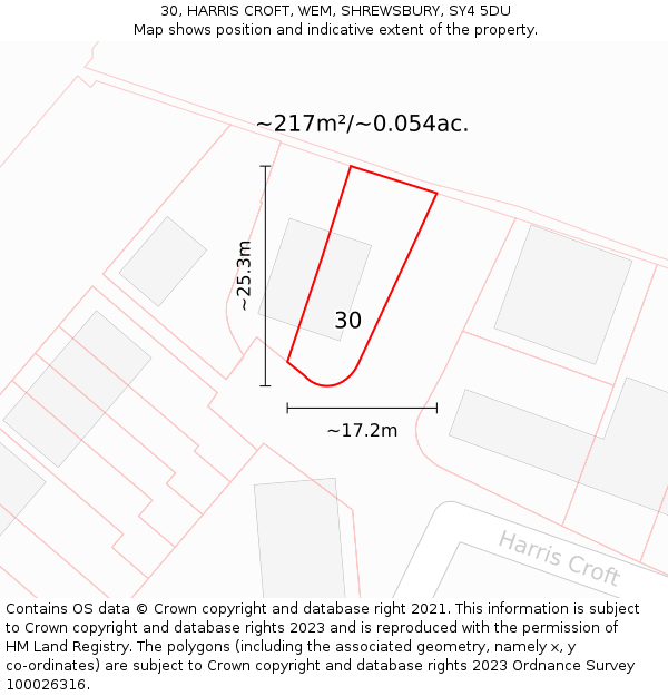 30, HARRIS CROFT, WEM, SHREWSBURY, SY4 5DU: Plot and title map