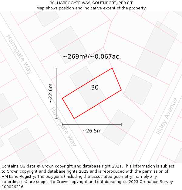 30, HARROGATE WAY, SOUTHPORT, PR9 8JT: Plot and title map