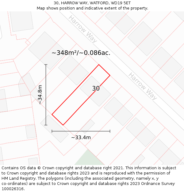 30, HARROW WAY, WATFORD, WD19 5ET: Plot and title map