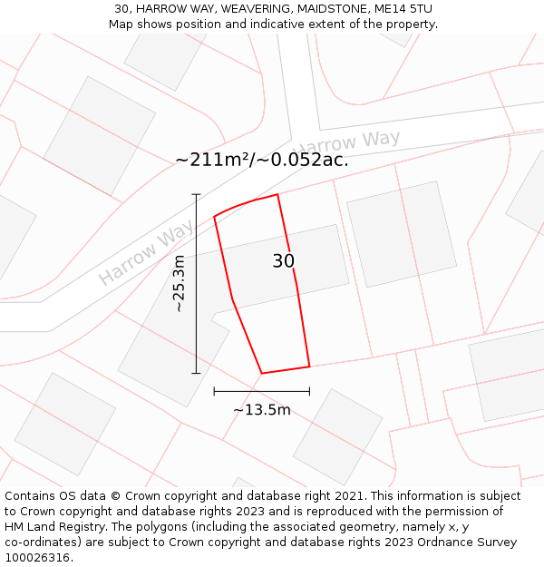 30, HARROW WAY, WEAVERING, MAIDSTONE, ME14 5TU: Plot and title map