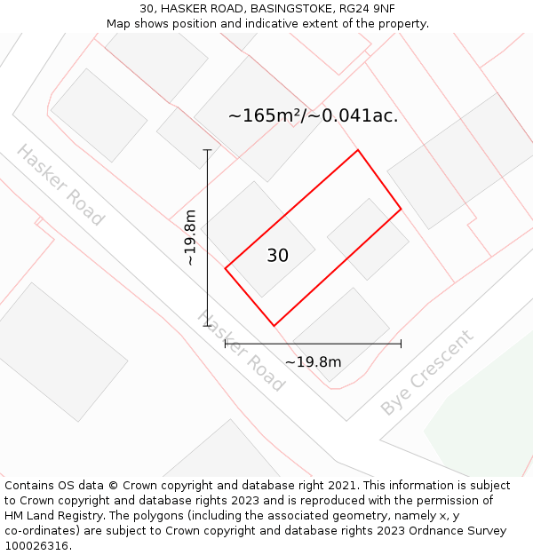 30, HASKER ROAD, BASINGSTOKE, RG24 9NF: Plot and title map