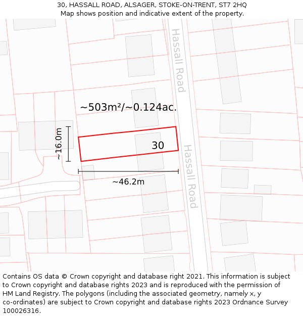 30, HASSALL ROAD, ALSAGER, STOKE-ON-TRENT, ST7 2HQ: Plot and title map