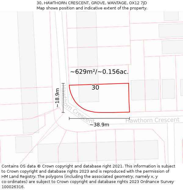 30, HAWTHORN CRESCENT, GROVE, WANTAGE, OX12 7JD: Plot and title map