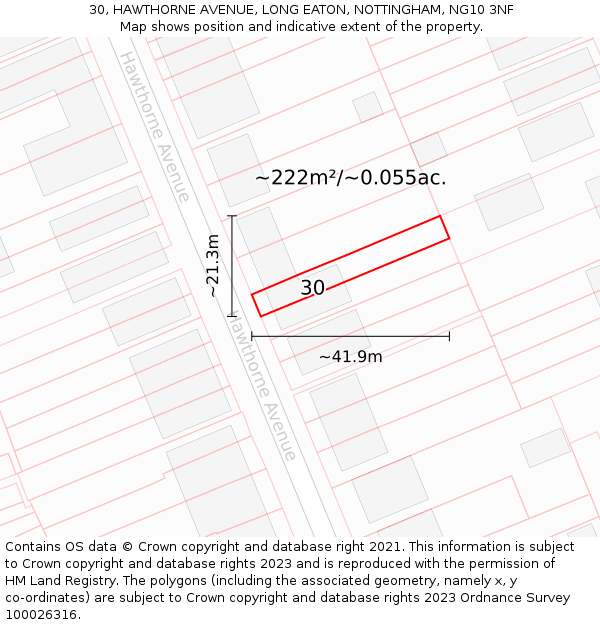 30, HAWTHORNE AVENUE, LONG EATON, NOTTINGHAM, NG10 3NF: Plot and title map