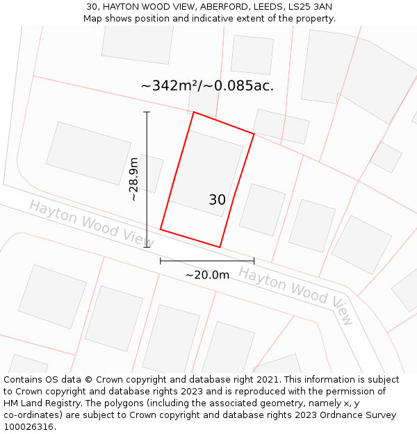 30, HAYTON WOOD VIEW, ABERFORD, LEEDS, LS25 3AN: Plot and title map