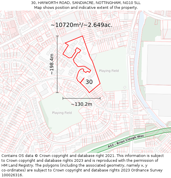 30, HAYWORTH ROAD, SANDIACRE, NOTTINGHAM, NG10 5LL: Plot and title map