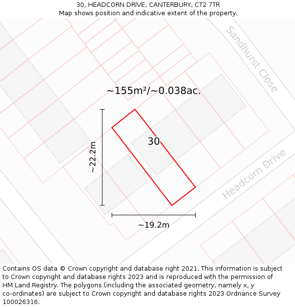 30, HEADCORN DRIVE, CANTERBURY, CT2 7TR: Plot and title map