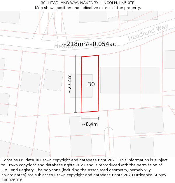 30, HEADLAND WAY, NAVENBY, LINCOLN, LN5 0TR: Plot and title map